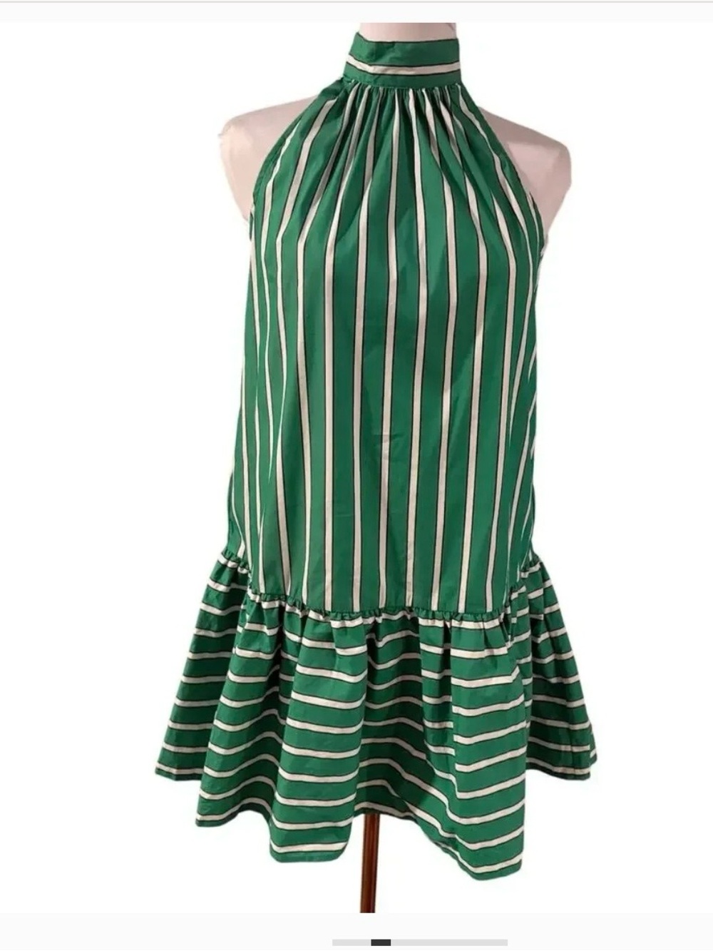 Christian Lacroix Green and White Striped Halter Mini Dress